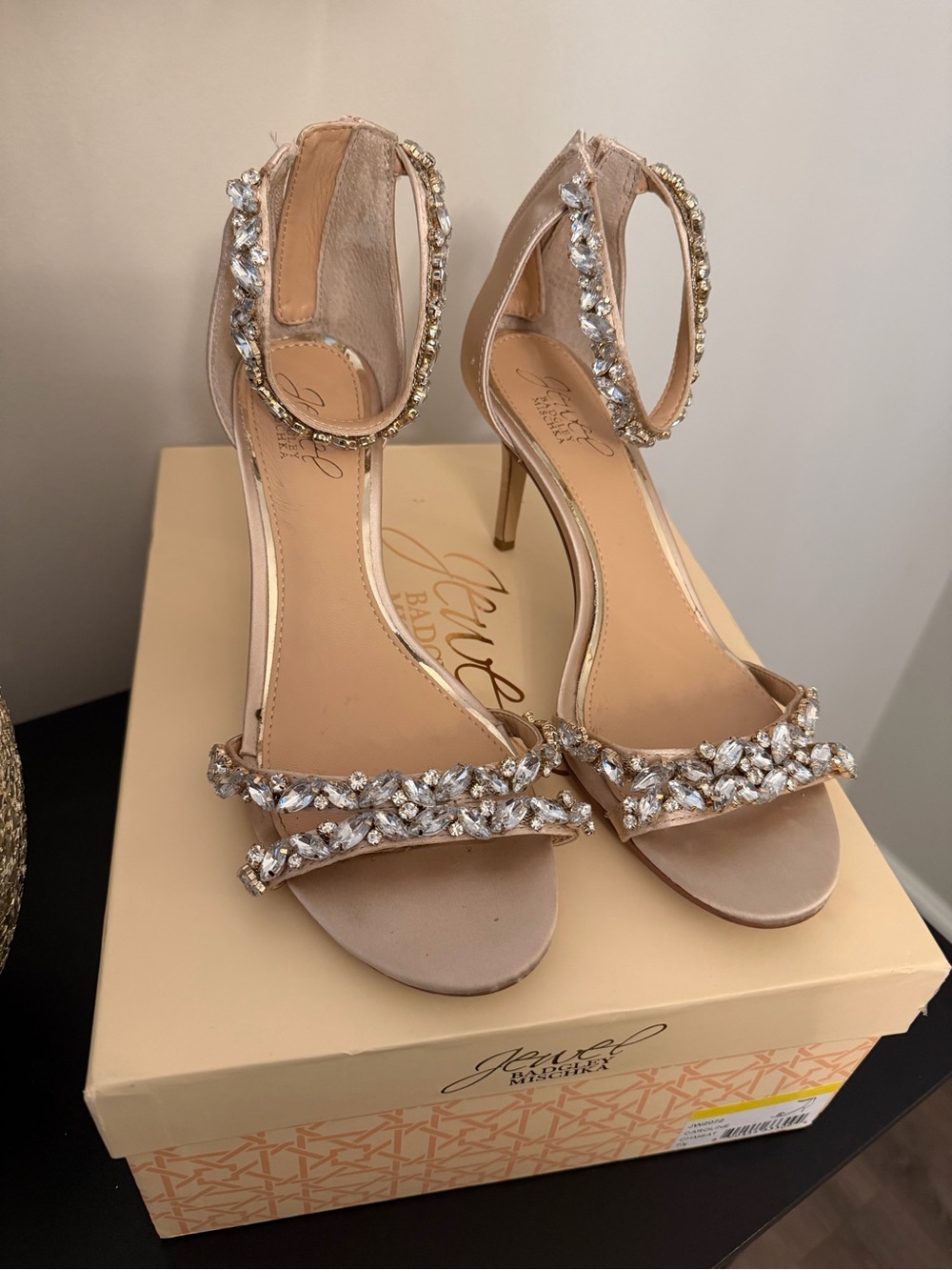 Badgley Mischka Blush Crystal Ankle-Strap Heels